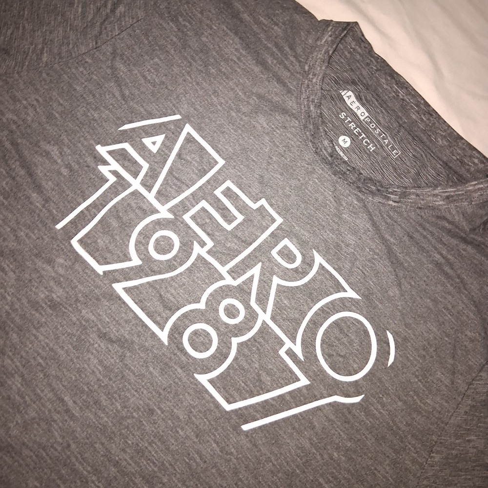 AERO Aeropostale‎ Long Sleeve Gray Stretch Graphic T-Shirt Mens Medium